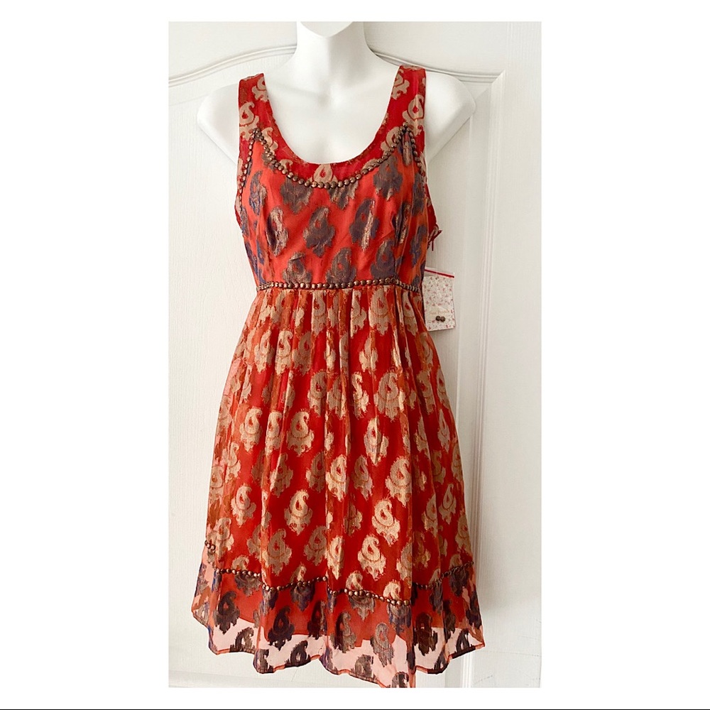 NWT $148 Free People Red Racer Back Studs Dress 4